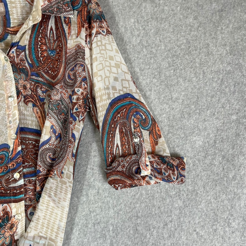 Chicos 1 Paisley Button Up Tunic Blouse Shirt Top Sheer Boho Artsy Boho Layering - Picture 6 of 13